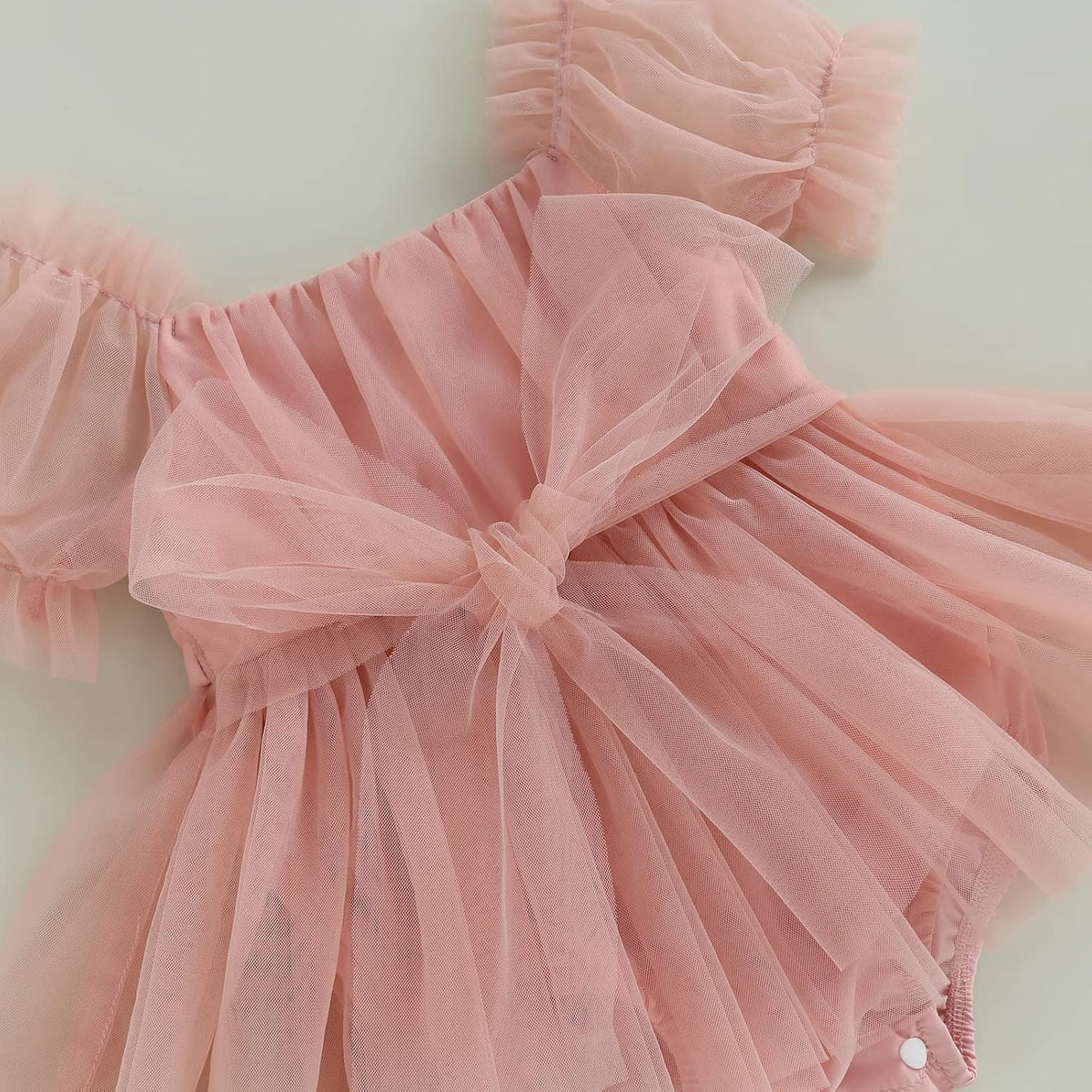 Baby Girl Tulle Dress Romper Sleeveless Onesie Knot Front Pleated Bodysuit Newborn Mesh Princess Outfits