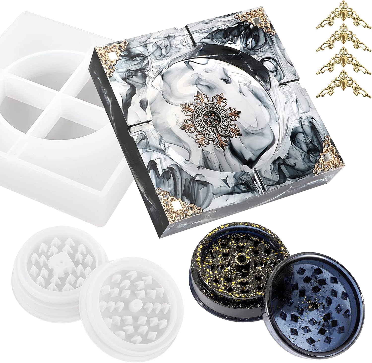 Ashtray Resin Mold and Spice Grinder Mold, Large Square Silicone Molds for Resin, Herb Grinder Mold for Resin