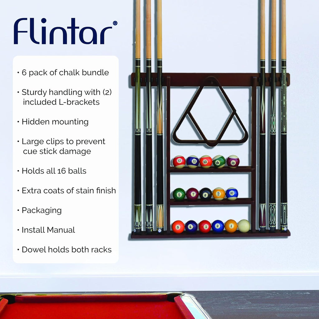 Wall Mount Cue Rack, Billiard Pool Cue Stick holder, Premium Quality Made in TAIWAN, Solid Hardwood, Cue Rack Only