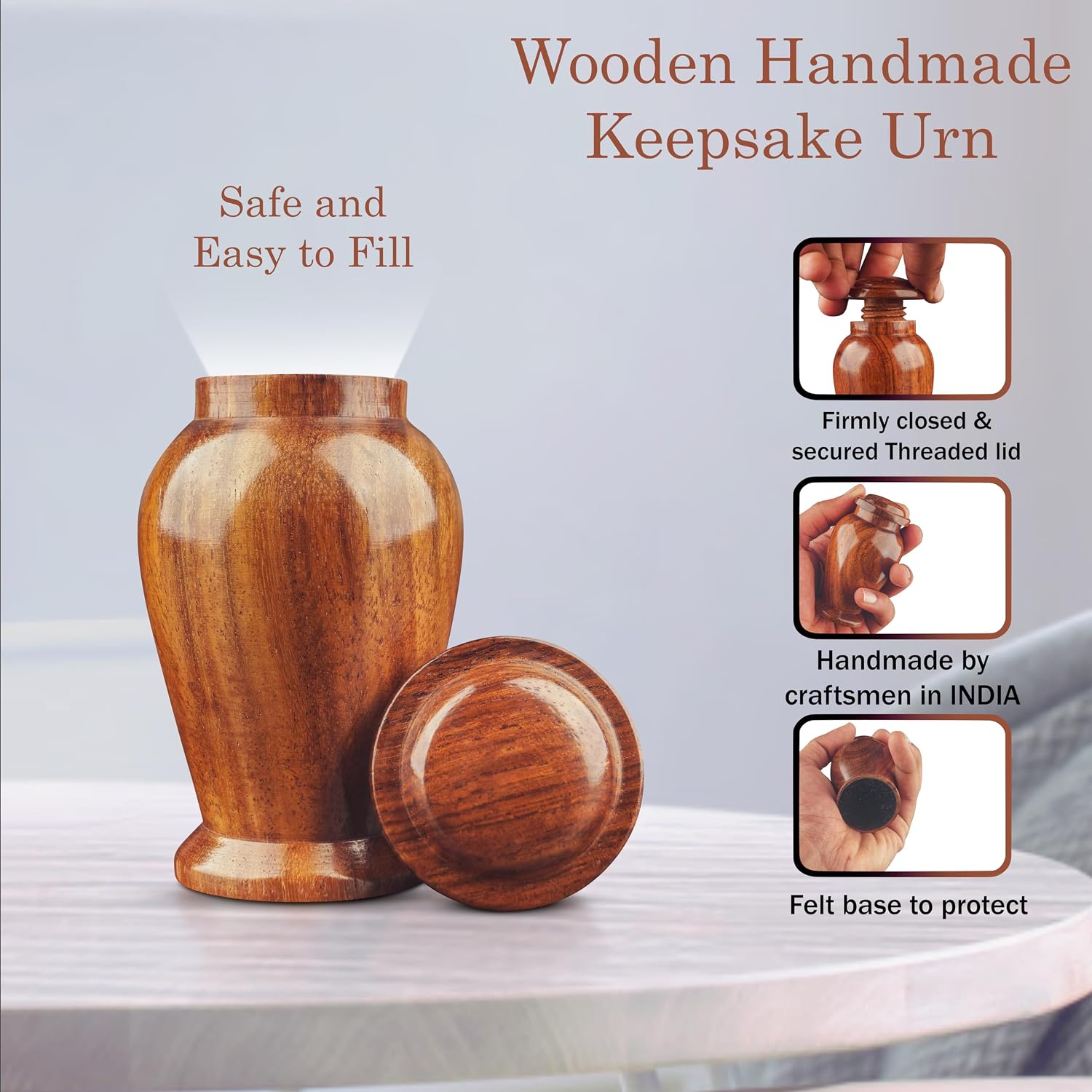 Wooden Cremation Small Urns for Human Ashes Keepsake Adult Male Female - Mini Urn for Ashes for Women Men Child