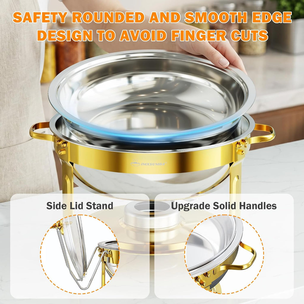 6QT 4 Pack Round Chafing Dishes for Buffet with Glass Lid, Gold | Stainless Steel Chafing Dish Set, Buffet Servers
