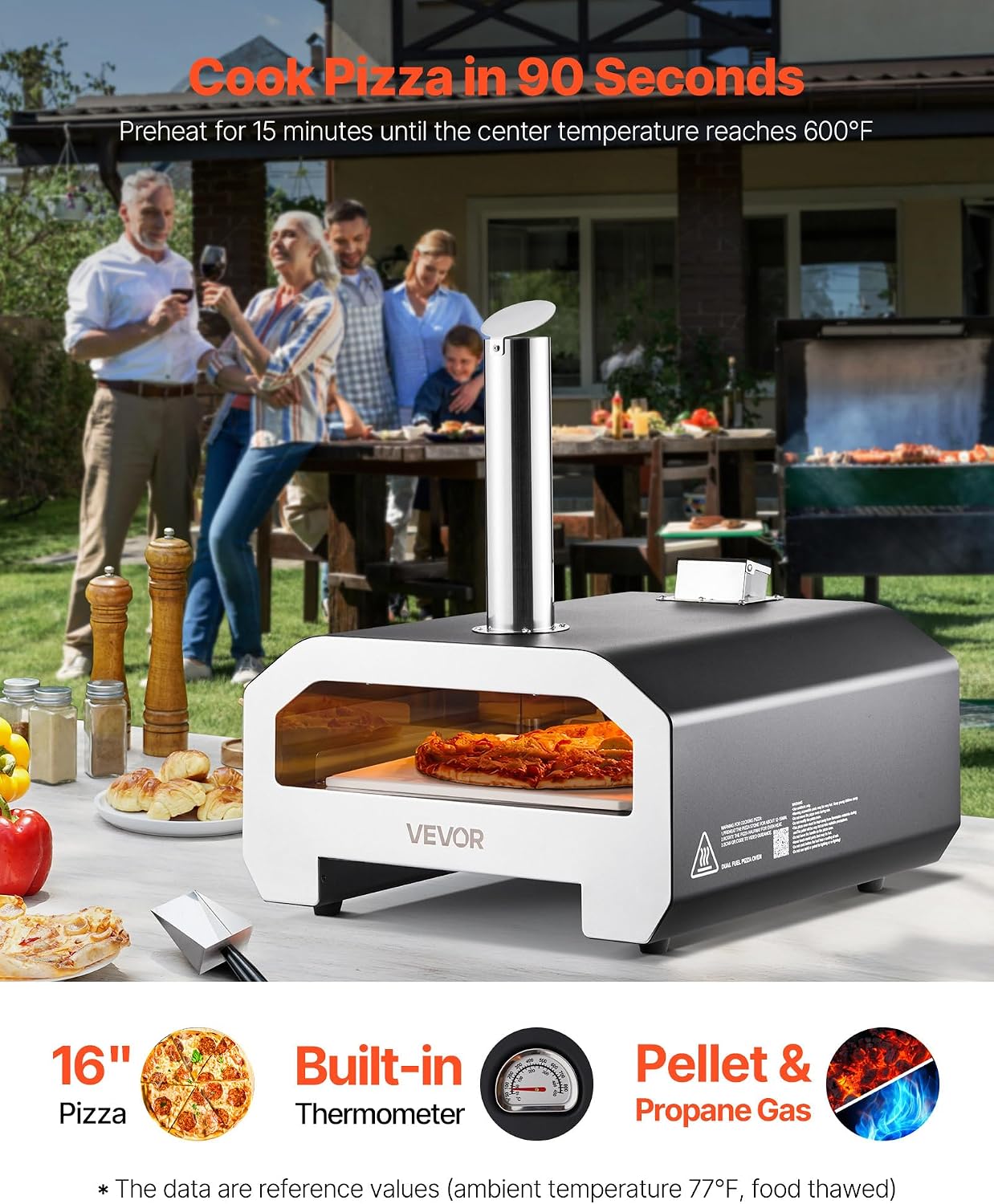 Dual Fuel Pizza Oven Outdoor, 16 in Wood Fire & Propane Gas Pizza Oven, Portable Pellet & Propane Pizza-Maker with