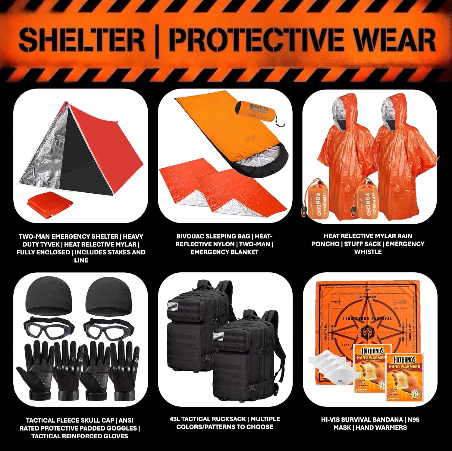 72 Hour Survival Kit - Two-Person 291 Pieces Survival Gear - 45L Go Bag, Bug Out Bag, Emergency Backpack, First Aid