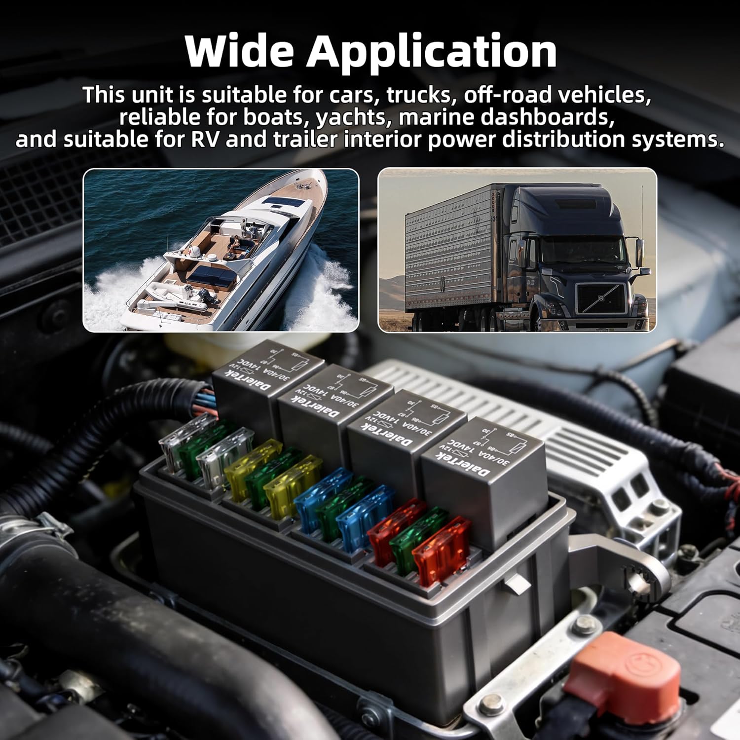 Waterproof 12v Fuse Relay Box 12 ATO/ATC Fuse and 4 Way Relay Block with Pre-Wired Harness for Marine, Automotive Car