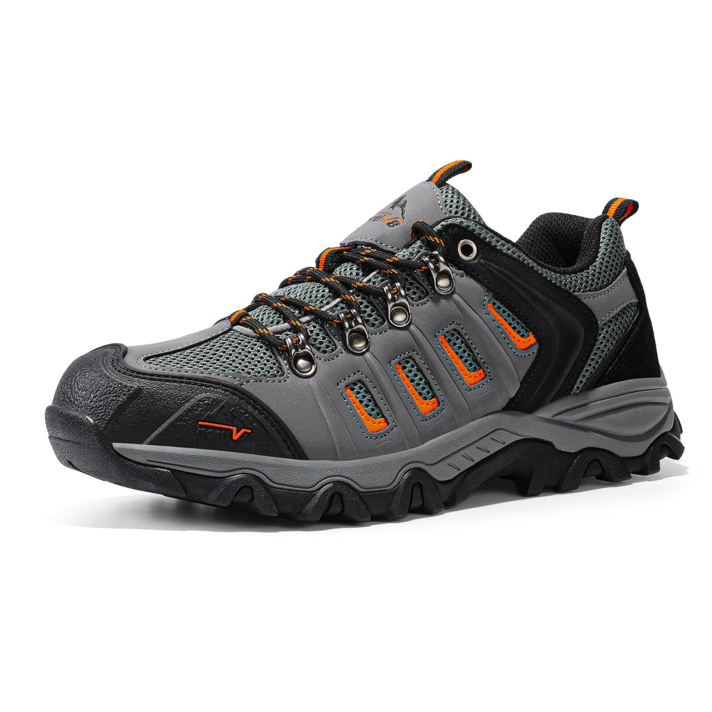 Men's Waterproof Hiking Shoes Leather,Black/Grey/Orange-Pu,10.5