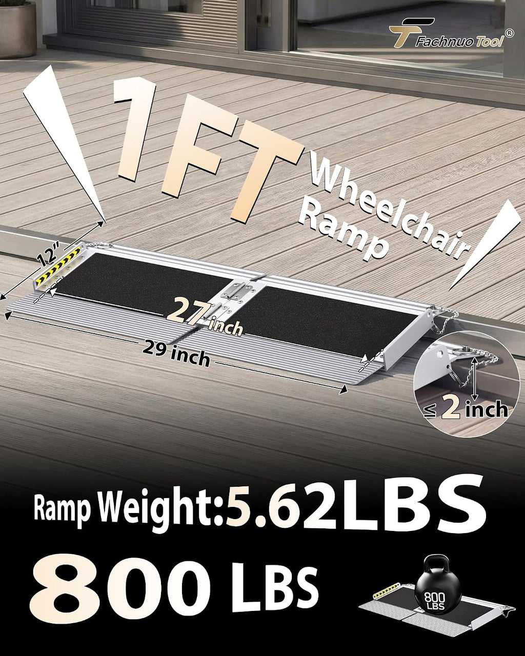 FACHNUO 1 FT Wheelchair Ramps for Doorways, Seamless Threshold Ramp