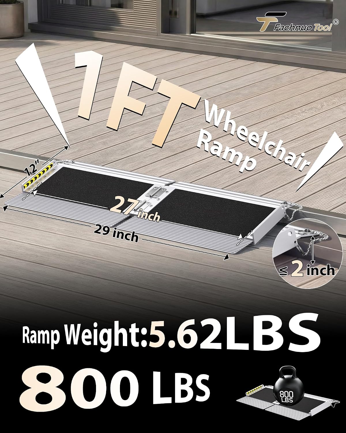 FACHNUO 1 FT Wheelchair Ramps for Doorways, Seamless Threshold Ramp