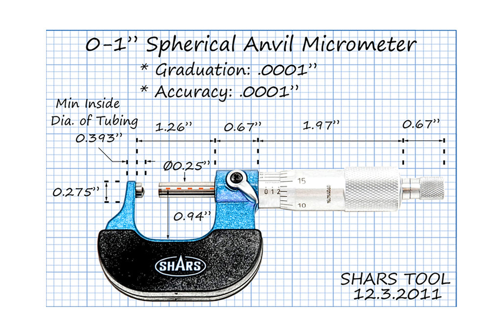 Shars 0-1" Ball Anvil Flat Spindle Micrometer, Carbide Thickness 303-2360 P