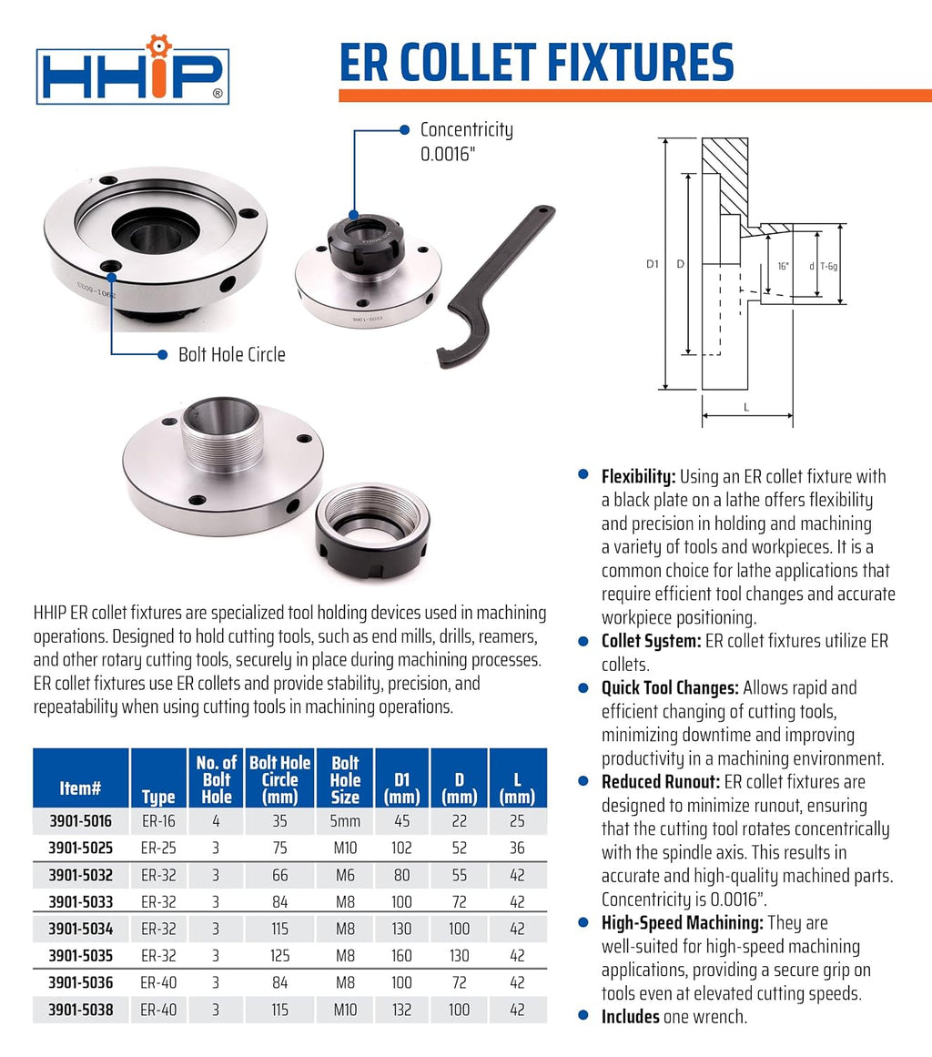 HHIP 3901-5016 ER-16 Collet Chuck, 45 mm Diameter