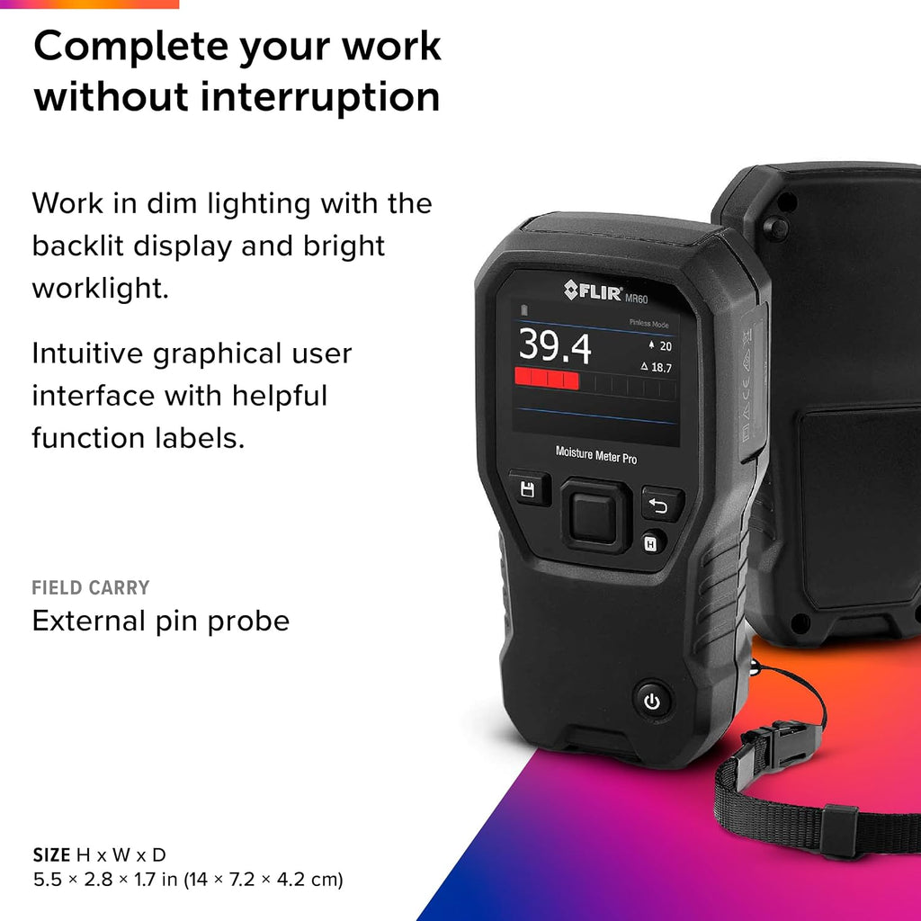 Flir MR60 Moisture Meter Pro, Pin and Pinless, Color Display