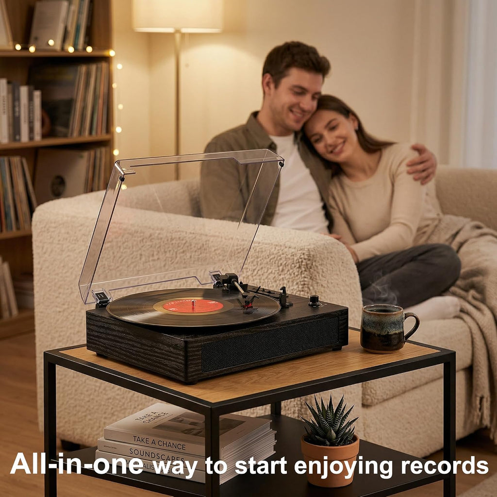 Vinyl Record Player with Bluetooth, 3-Speed Belt-Drive Turntable with Built-in Speakers, Easy Setup for Beginners