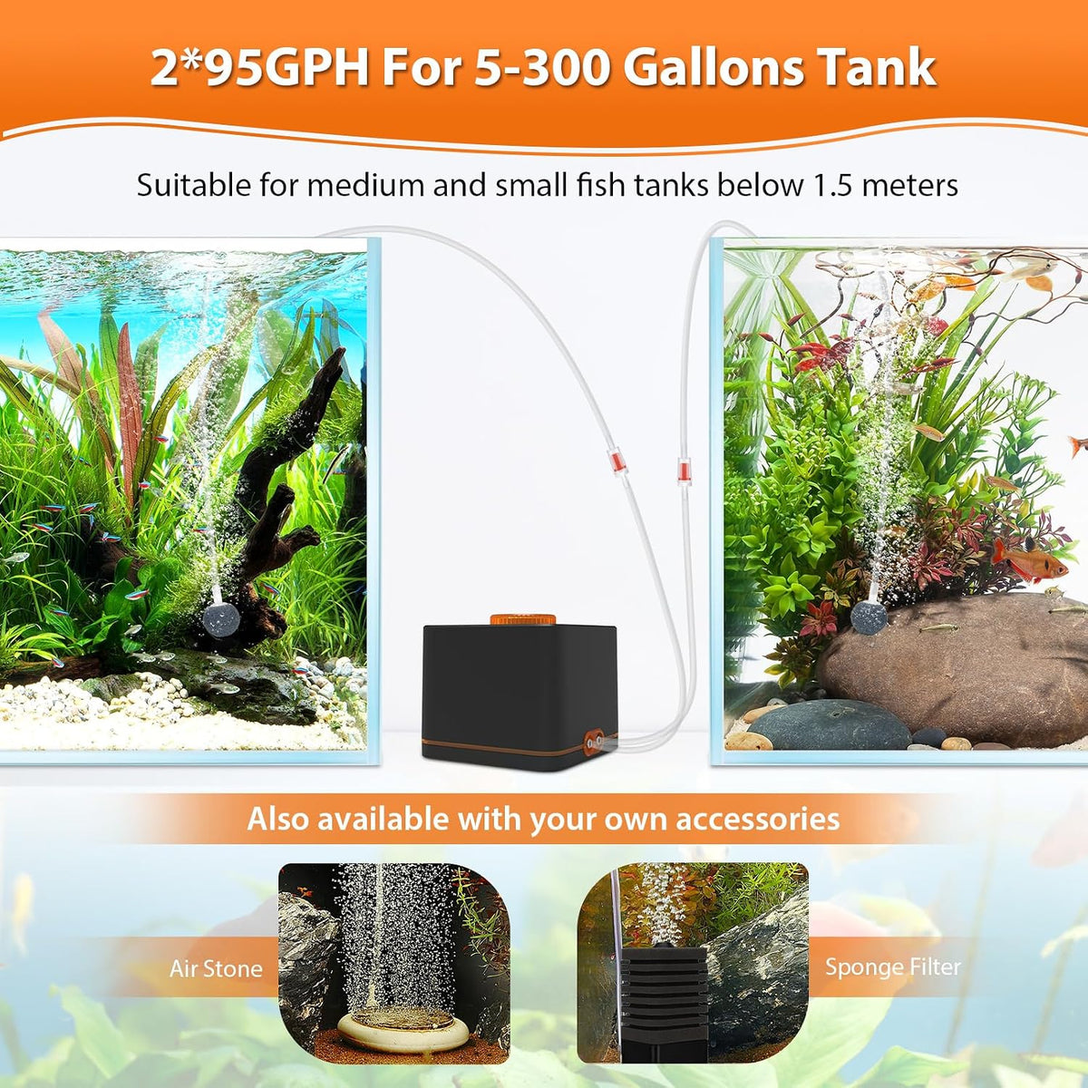 Strong Aquarium Air Pump for Medium Large Fish Tank, Hydroponic Systerm, Household Commercial Use