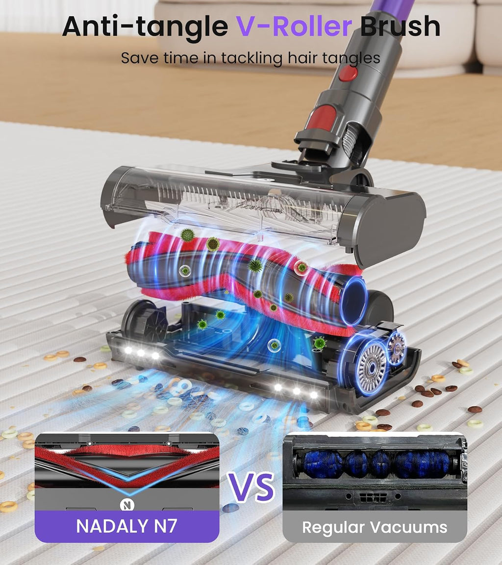 Cordless Vacuum Cleaner, 650W 55KPa 70 Mins Self-Standing Stick Vacuum, Lightweight Vacuum for Everyone, Anti-Tangle