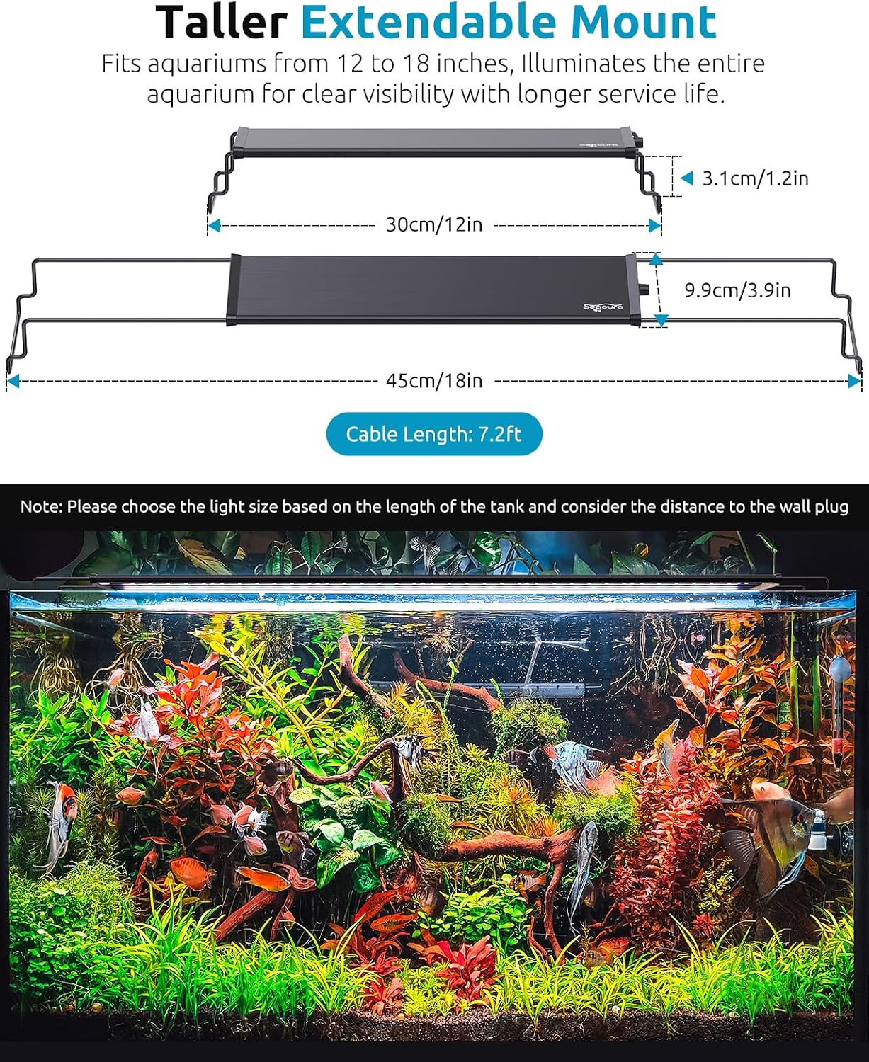 Full Spectrum Aquarium Light with 24/7 Timer for 12-18in Fish Tank | high PAR LEDs for plant growth, 3 timers +