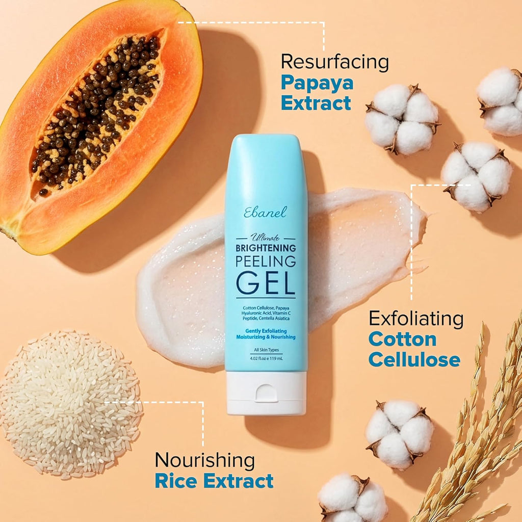 Brightening Peeling Gel with Cellulose, Rice, Papaya, HA, Cica | Gentle Exfoliating Gel Peel for Face and Body, Deep