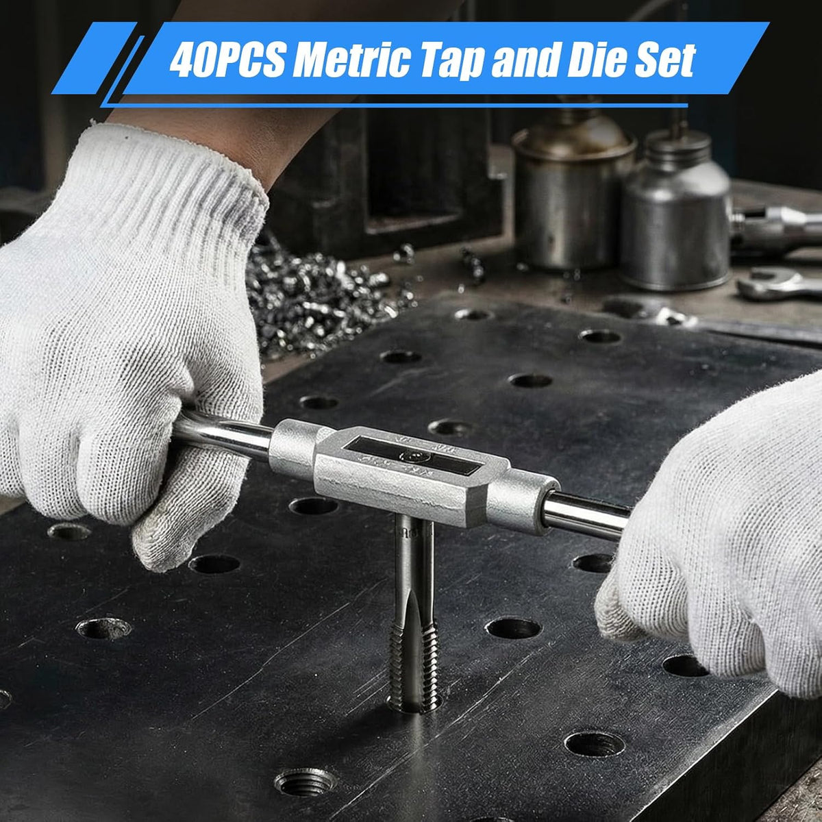 40PCS Metric Tap and Die Set, Metric Tap Set M3-M12, Threading Tool Kit, Full Accessories for Internal and External Threading