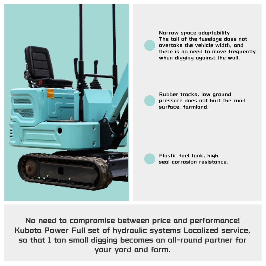 1.4 Tons Mini Excavator Blue w/Pilot System, EPA KubotaDiesel Engine