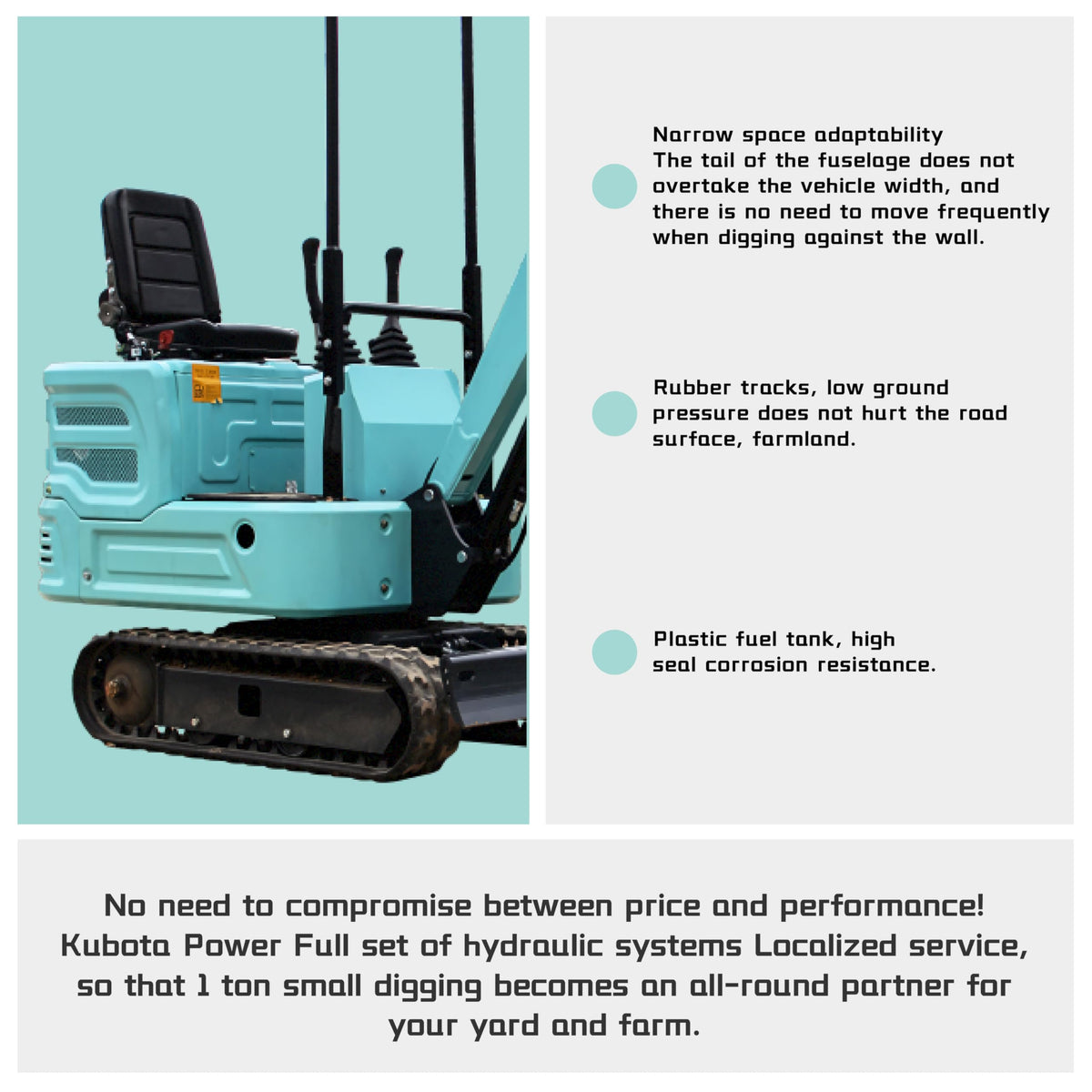 1.4 Tons Mini Excavator Blue w/Pilot System, EPA KubotaDiesel Engine