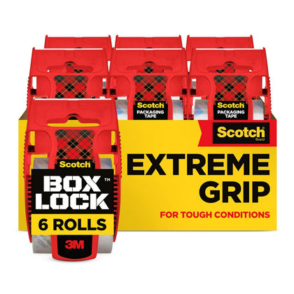 Box Lock Packing Tape, Clear, 1.88 in. x 22.2 yd., 6 Rolls | Extreme Grip Box Packaging Tape for Shipping and