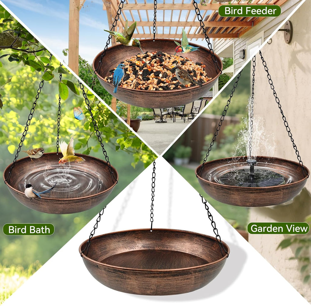 12" Metal Hanging Bird Bath with Chains and Hook