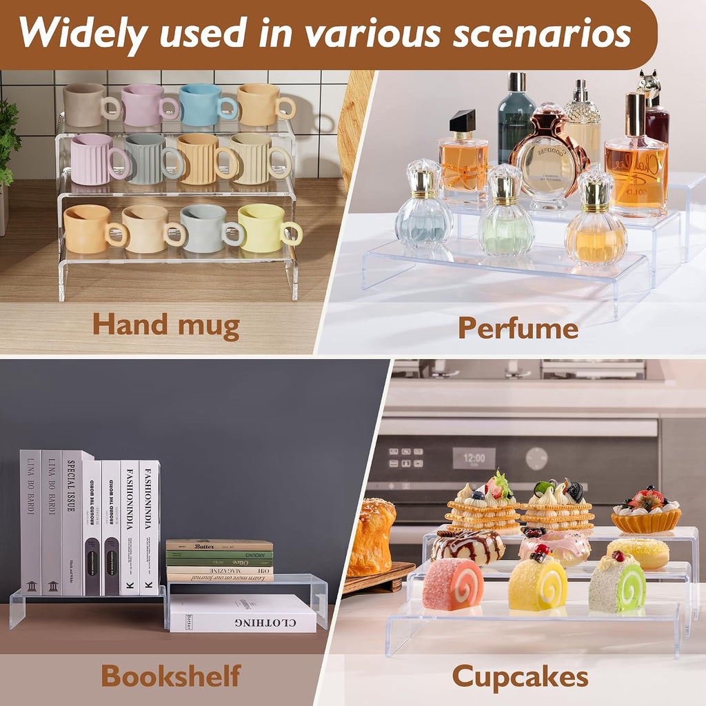 Large Acrylic Display Risers, 2 Set - 6 Pack (12”L~11.6”L~11.2”L) Collectibles Display Shelf, Acrylic Risers Display