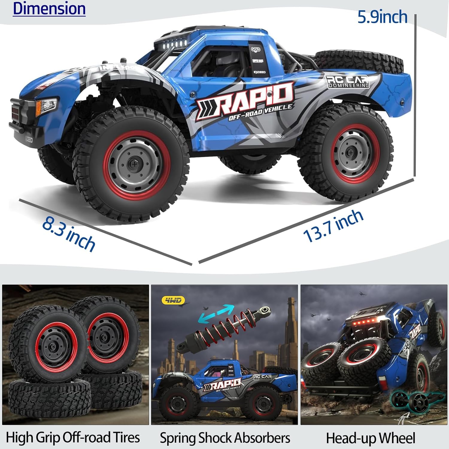 RC Cars 1:14 RC Truck 30 MPH 4WD Remote Control Car All Terrain Trophy Car for Adults Boys Teens Fast Off-Road RC
