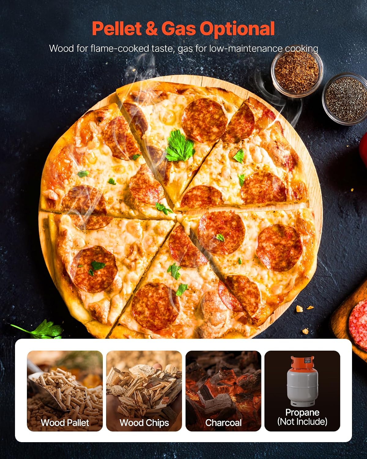 Dual Fuel Outdoor Pizza Oven, 12" Auto-Rotating Propane & Wood Pellet Pizza Ovens, Multi-Fuel Pizza Maker with