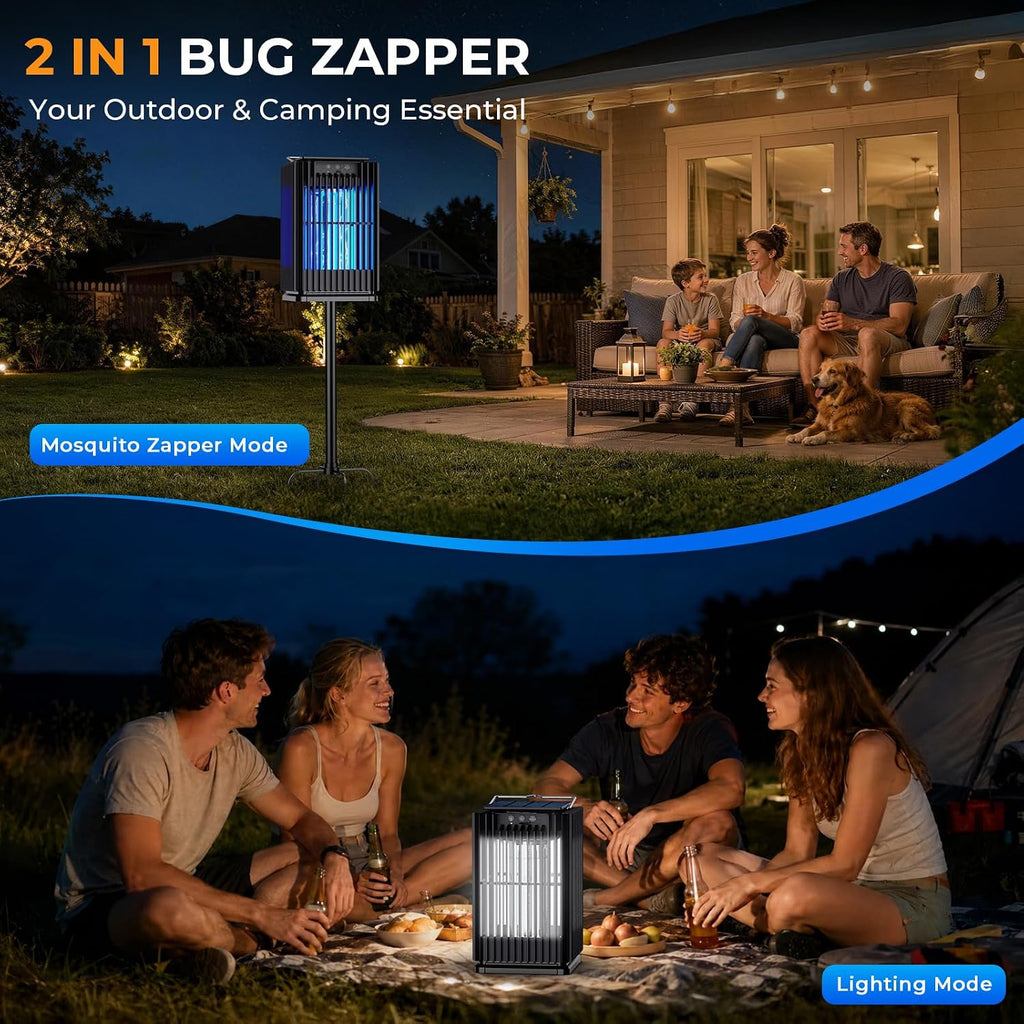 Solar Bug Zapper Outdoor, Solar Mosquito Zapper Outdoor with Ground Bracket, AUTO On/Off Solar Fly Zapper with
