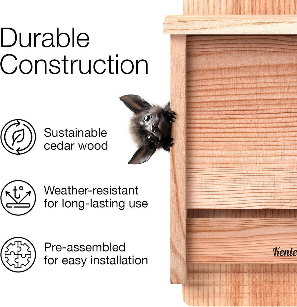 Bat House - Handcrafted Bat Box for Outside from Cedar Wood - One Chamber