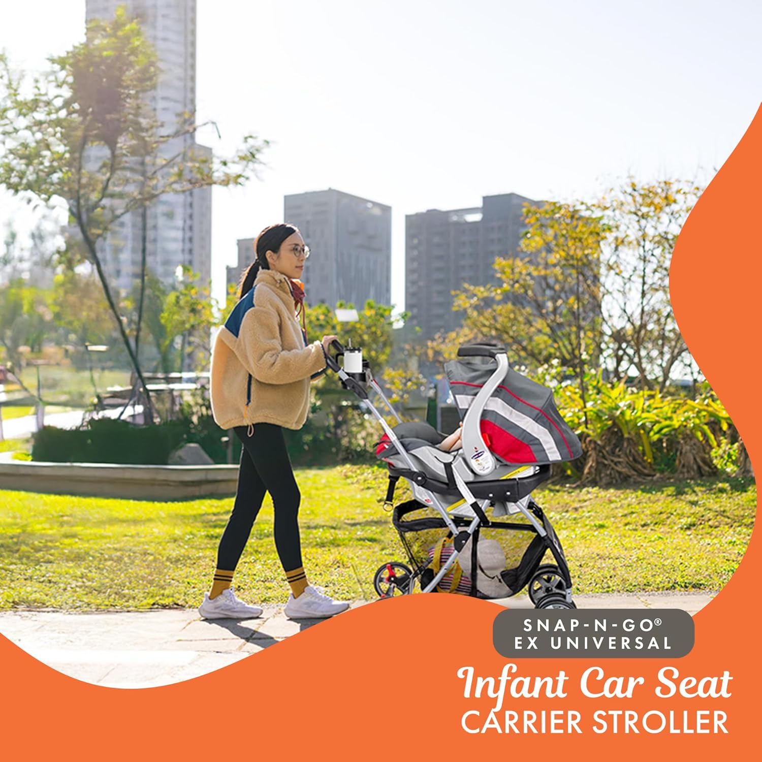 Snap N Go EX Polyester Lightweight Foldable Universal Single Infant Car Seat Carrier with 2 Cup Holder and Covered