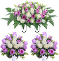 Artificial Cemetery Flower Saddles, Cemetery Memorial Flowers with Vase,Outdoor Grave Saddle Headstone Decorations