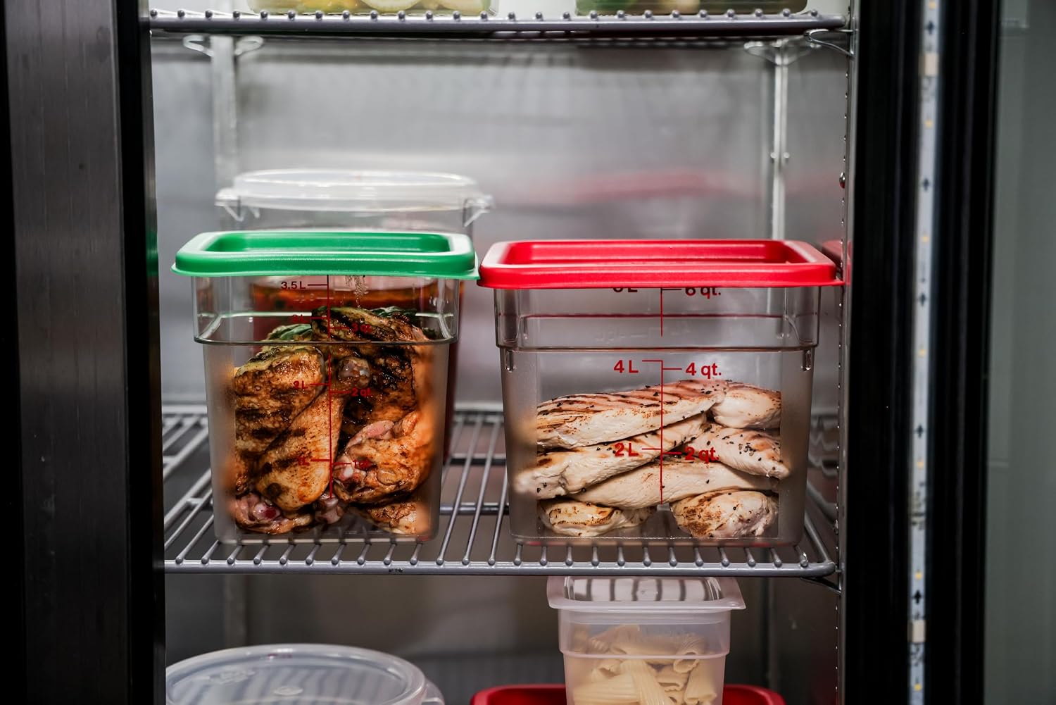 Food Storage Container with Lid - 6 QT (Quart) Square, Classic Series with Red Lid, Commercial Grade for Food Prep
