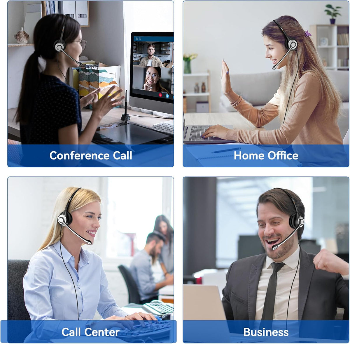 Phone Headsets for Office Phones, Corded Telephone Headset with Noise Canceling Mic, RJ9 Headset Compatible with