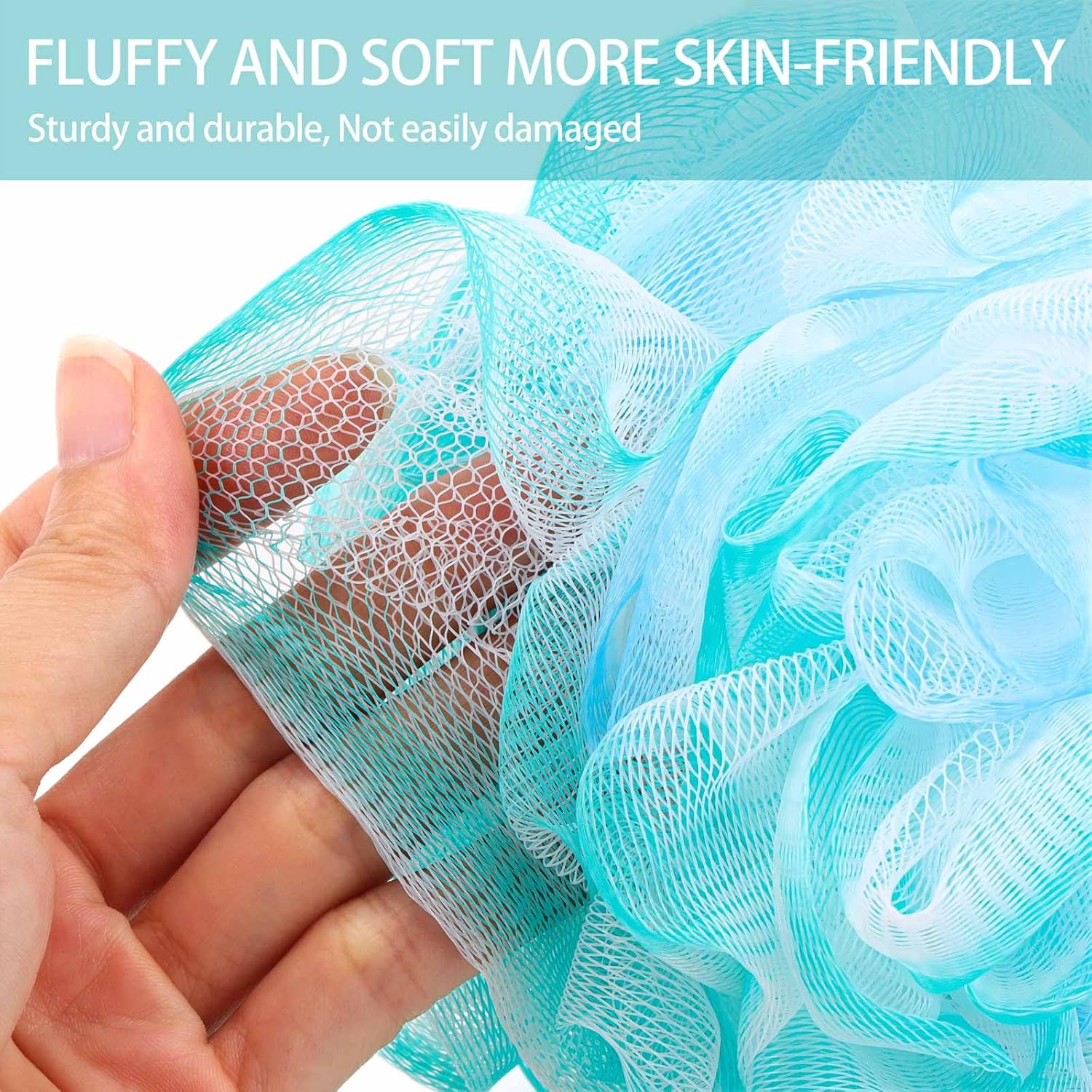 XXL Large Loofah Bath Sponge 100g/pc, 6Pcs Exfoliating Mesh Pouf Bath Scrunchies Shower Puffs for Men and Women