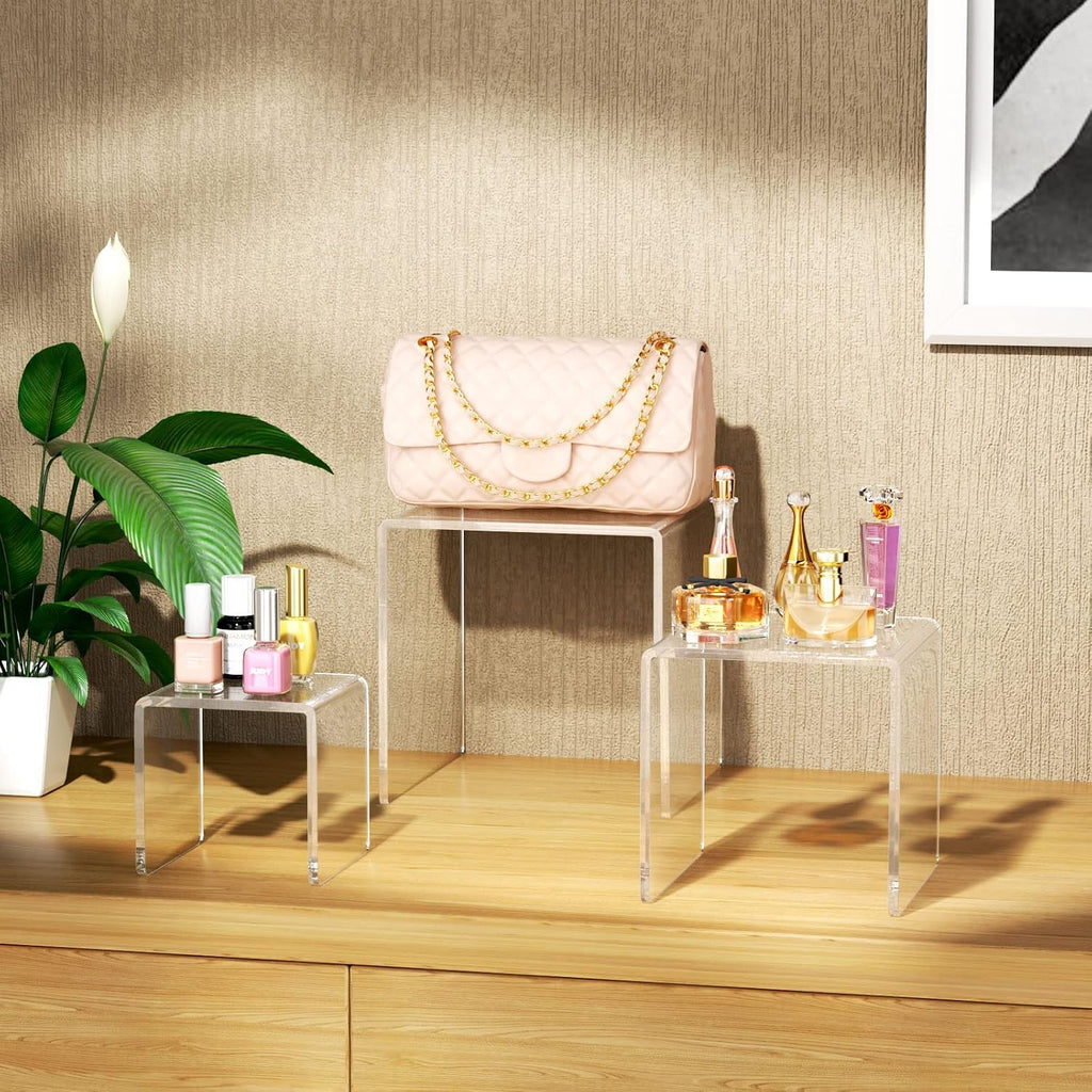 Acrylic Risers Display Stand 2 Set, Clear Display Risers Shelf,5x6x7 | Acrylic Risers Stand Shelves for Funko Pop