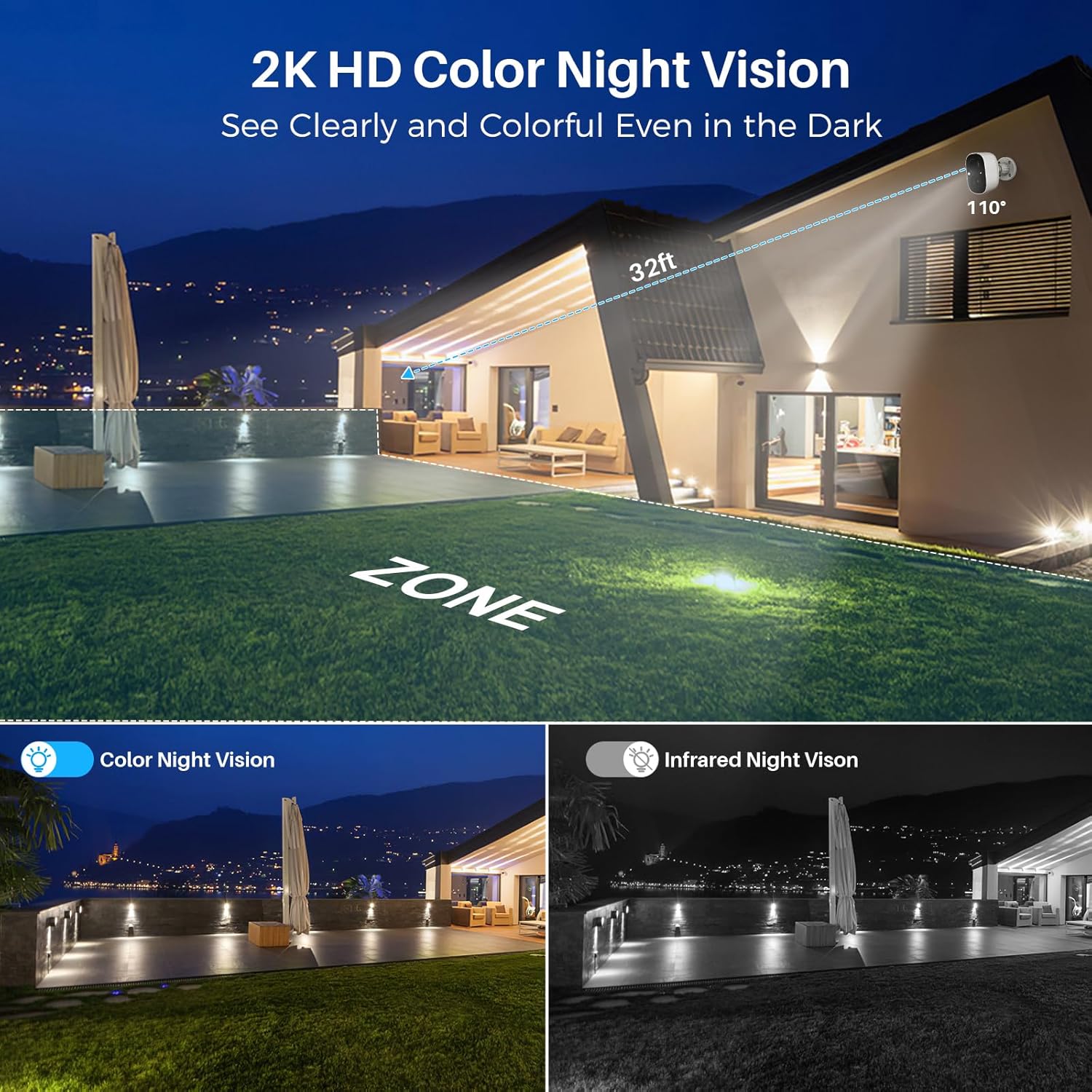 Security Cameras Wireless Outdoor Indoor, 2K Battery Powered WiFi Camera for Home Security, AI Motion Detection