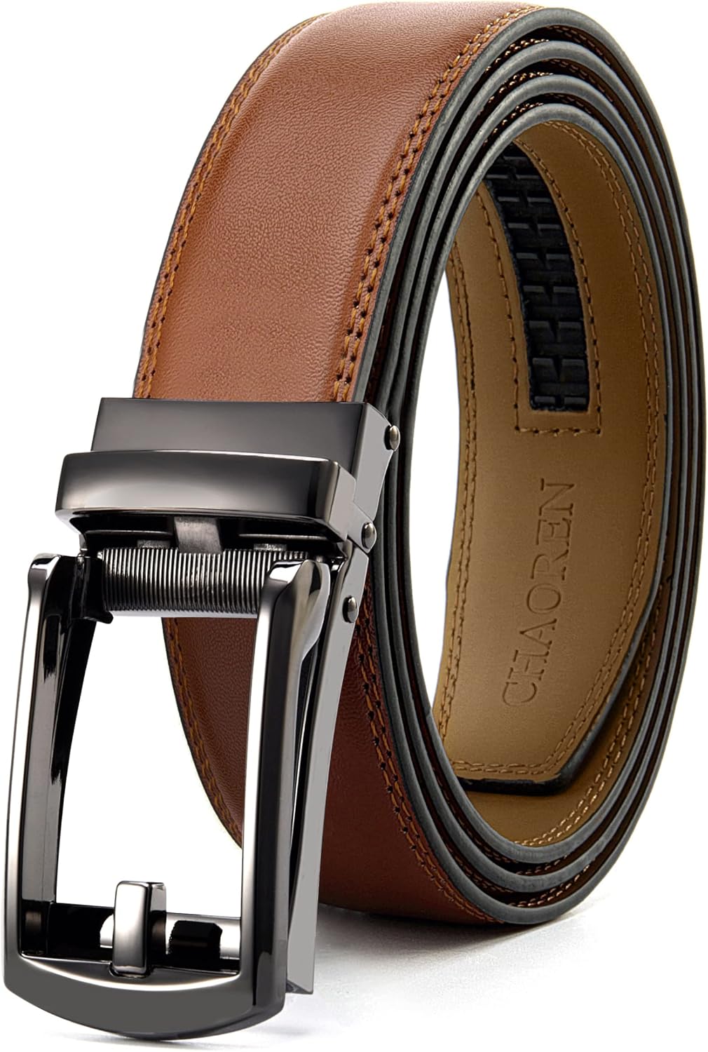 Boys Ratchet Dress Belt 1.25" Adjustable Youth Leather Belt | Easy click closure, Micro-adjustable, Trim-to-fit