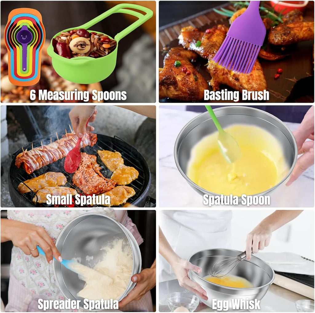Mixing Bowls with Lids Set, 7 PCS Stainless Steel Mixing Bowls with 3 Grater Attachments, Size 4.5, 4, 3.5, 2.1, 1.5