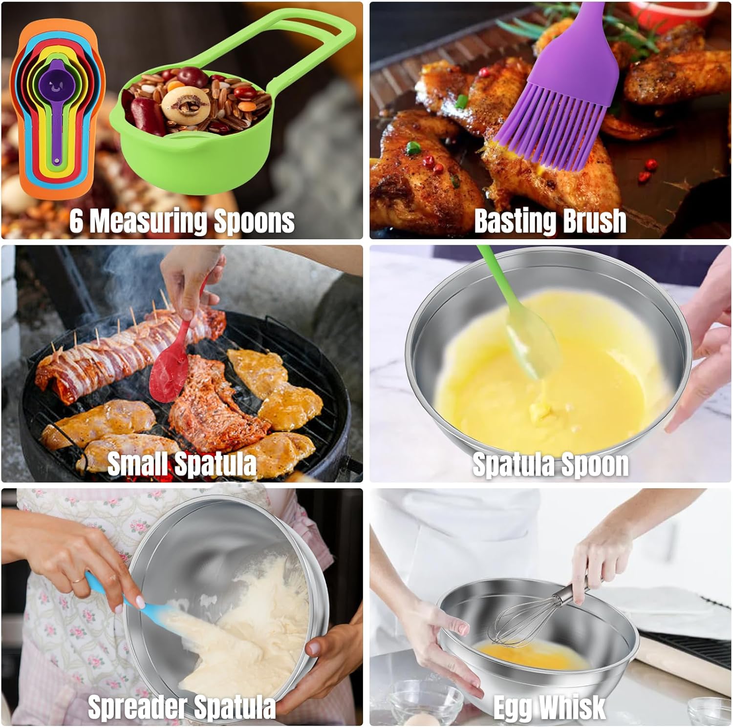 Mixing Bowls with Lids Set, 7 PCS Stainless Steel Mixing Bowls with 3 Grater Attachments, Size 4.5, 4, 3.5, 2.1, 1.5