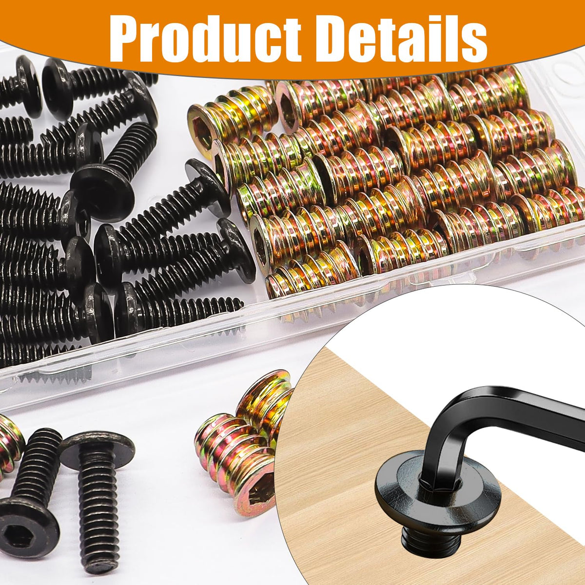 Taiss 30 Sets M6x25 Furniture Screw M6x15 Threaded Inserts for Wood,Screw-in Nuts,Nut Threaded Wood Inserts Bolt Fastener Connector Hex Socket Drive Bolts