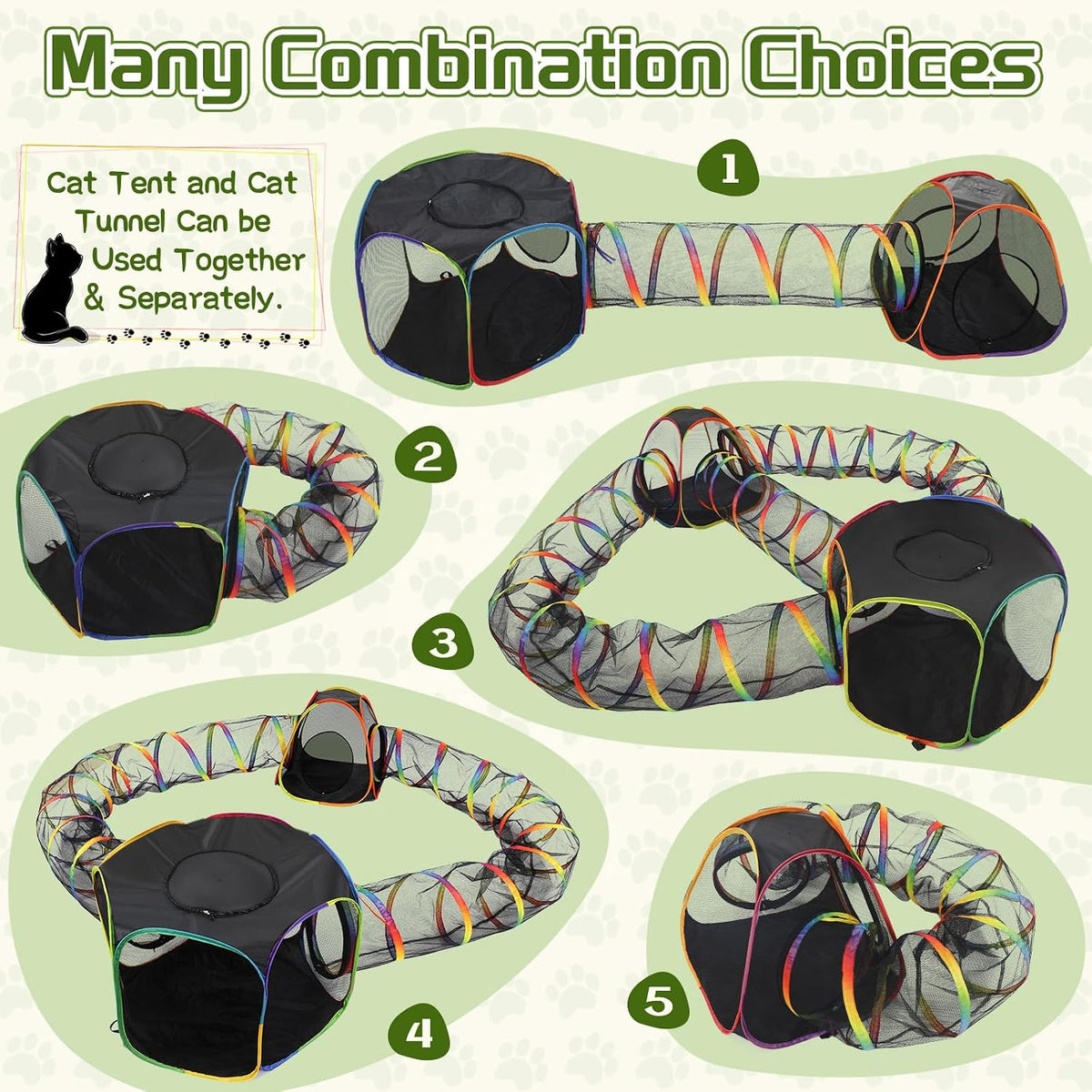 Outdoor Rainbow Cat Enclosure, 5 in 1 Portable Cat Tents for Outside Cage Free Outside Pet Enclosure Cat Tunnel