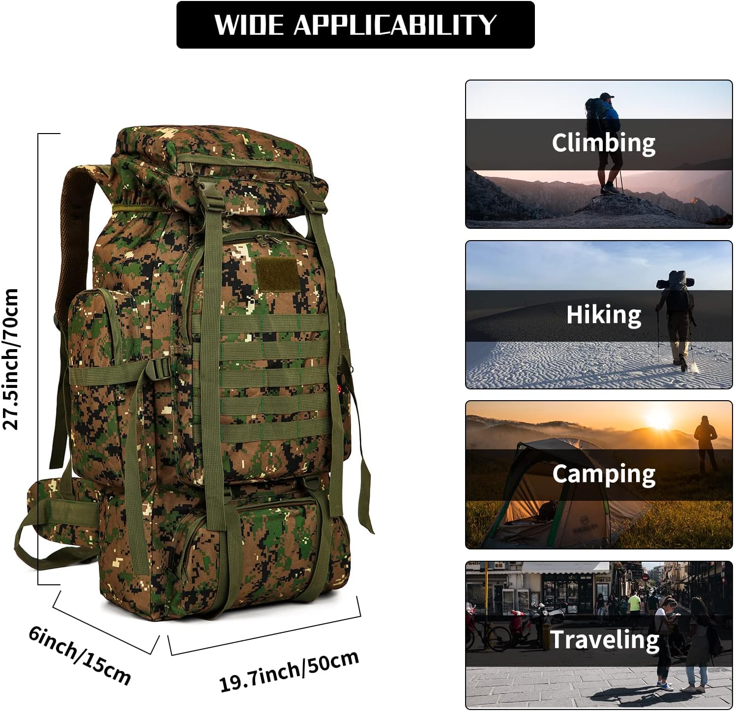 Hiking Backpack for Men 70L/100L Camping Backpack Military Rucksack Molle 3 Days Assault Pack for Climbing | Camping