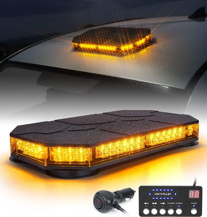 Amber LED Rooftop Strobe Beacon Lights Bar with Controller | Magnetic Emergency Warning Flashing Light for