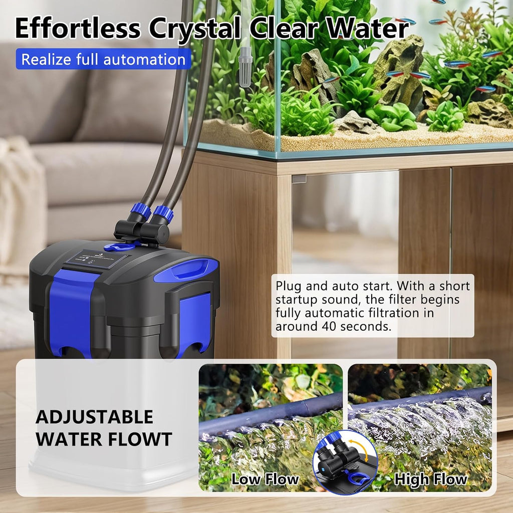 Canister Filters, 581GPH Self-Priming External Fish Tank Filter