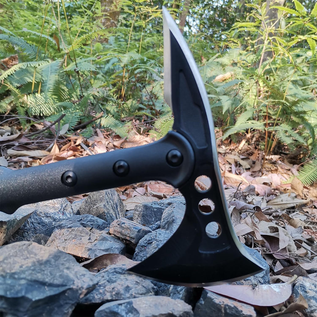 15.1" Camping Axe, Survival Throwing Hatchet with Sheath, Tactical Tomahawk with Spike, Nylon Fiber Handle for