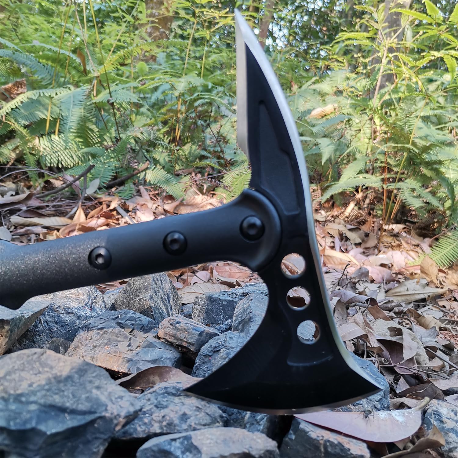 15.1" Camping Axe, Survival Throwing Hatchet with Sheath, Tactical Tomahawk with Spike, Nylon Fiber Handle for