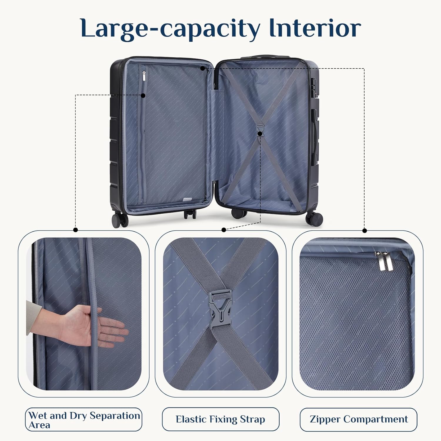 21 Inch Carry On Luggage, ABS Hard Shell Lightweight Rolling Expandable Suitcase with Double Spinner Wheels & TSA