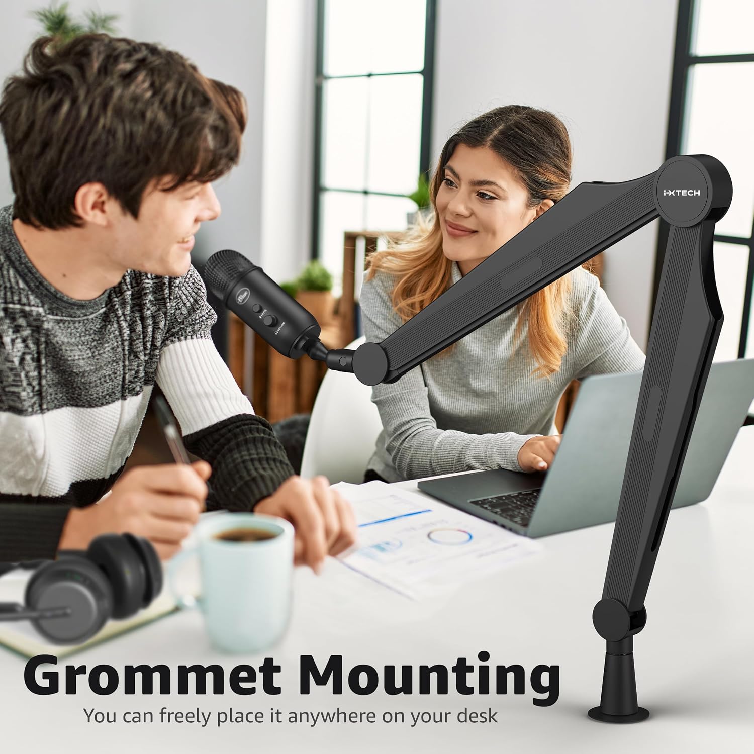 Mic Boom Arm Microphone Arm for Blue Yeti Shure Sm7b Hyperx QuadCast Rode At2020 and Fifine Upgraded Mic Stand with