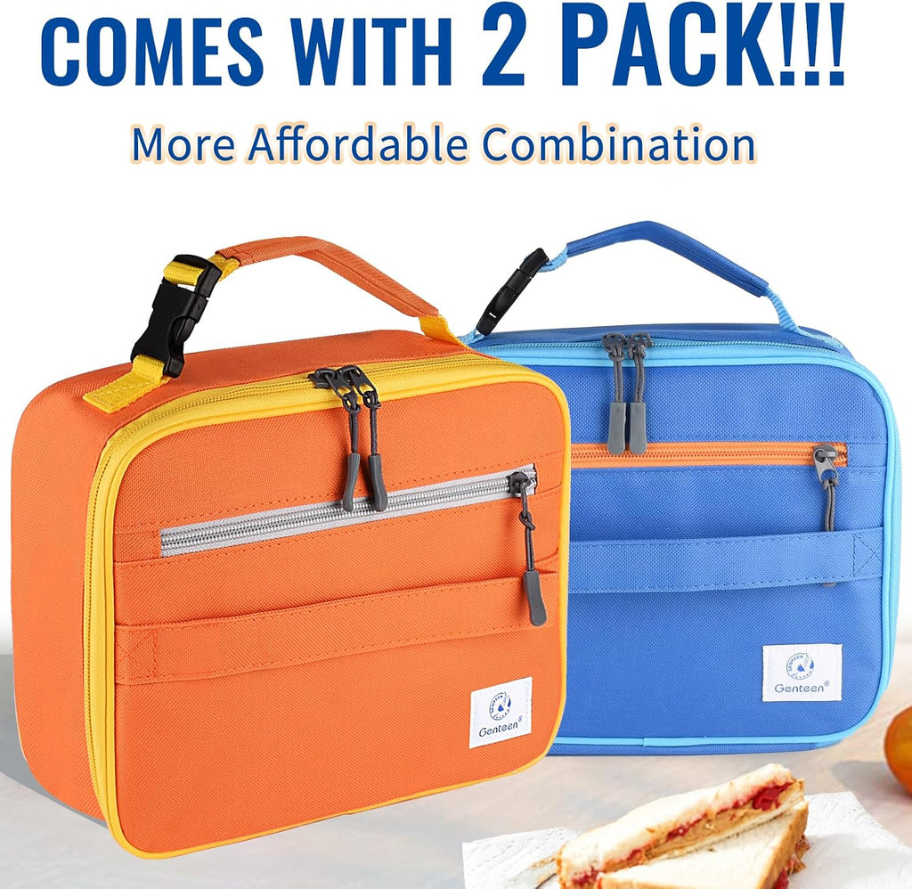 Kids Insulated Lunch Box for Boys Girls,2 Packs,Back to School | Thermal Meal Tote Kit,Soft Reusable Lunch