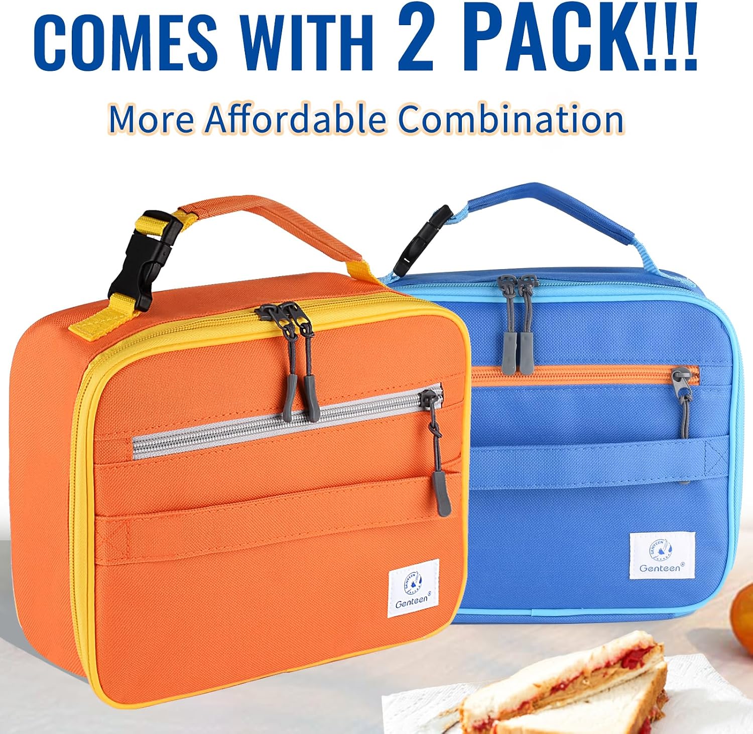 Kids Insulated Lunch Box for Boys Girls,2 Packs,Back to School | Thermal Meal Tote Kit,Soft Reusable Lunch